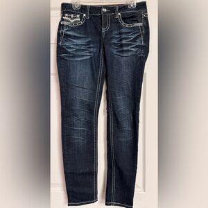 Antique Rivet Women's Skinny Jeans - Dark Indigo with White Contrast Stitching
